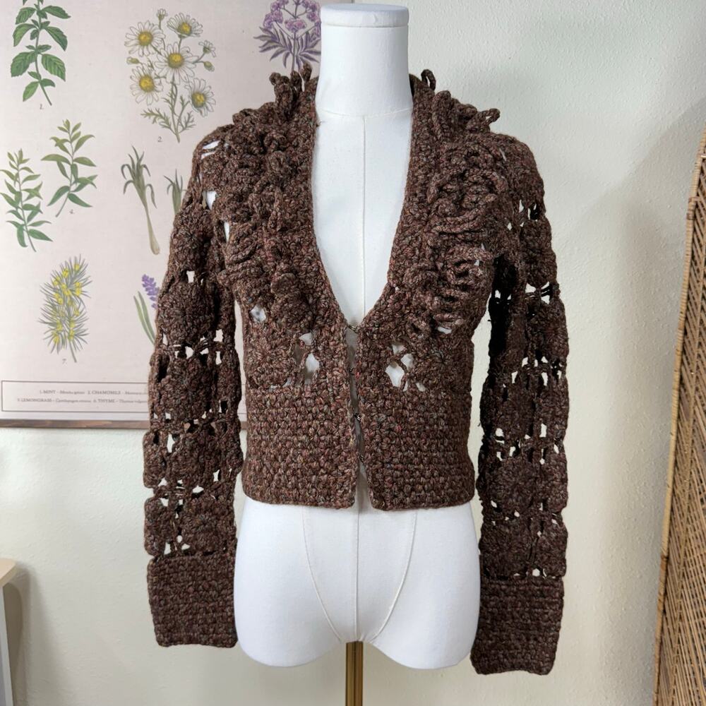Open Knit Floral Cardigan Sweater Whimsy Twee Fairy Grunge Whimsigoth Forest S